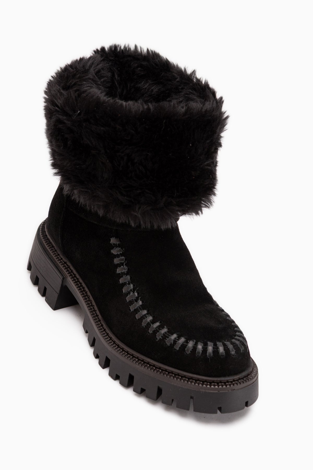 Avril Genuine Leather Black Suede Fur Women’s Long Boots