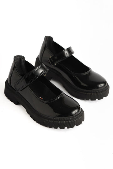 Janina Black Patent Leather Velcro Detailed Kids' Casual Shoes