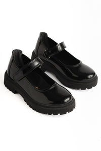 Janina Black Patent Leather Velcro Detailed Kids' Casual Shoes
