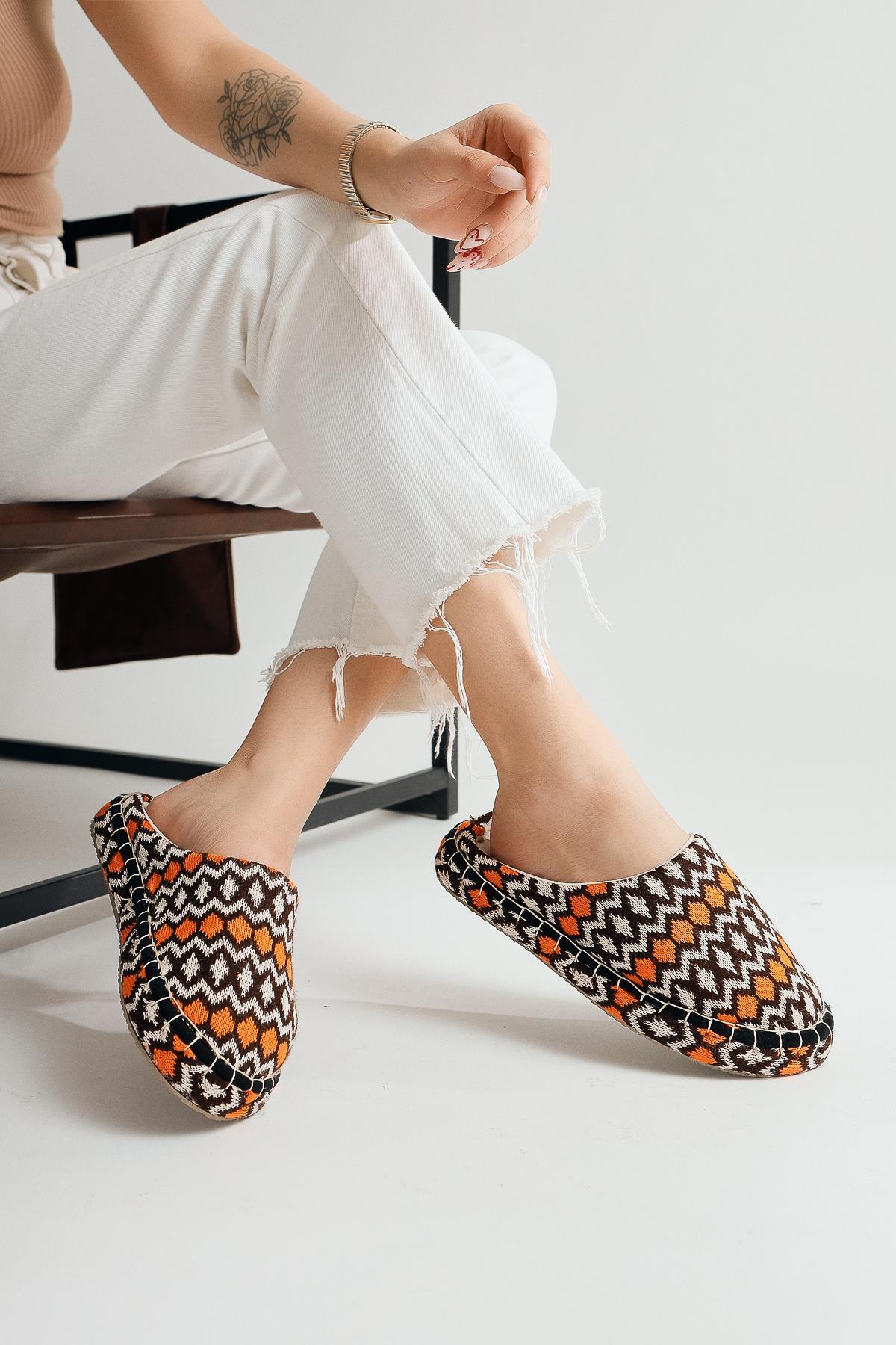 Parnian Orange Woven House Slippers