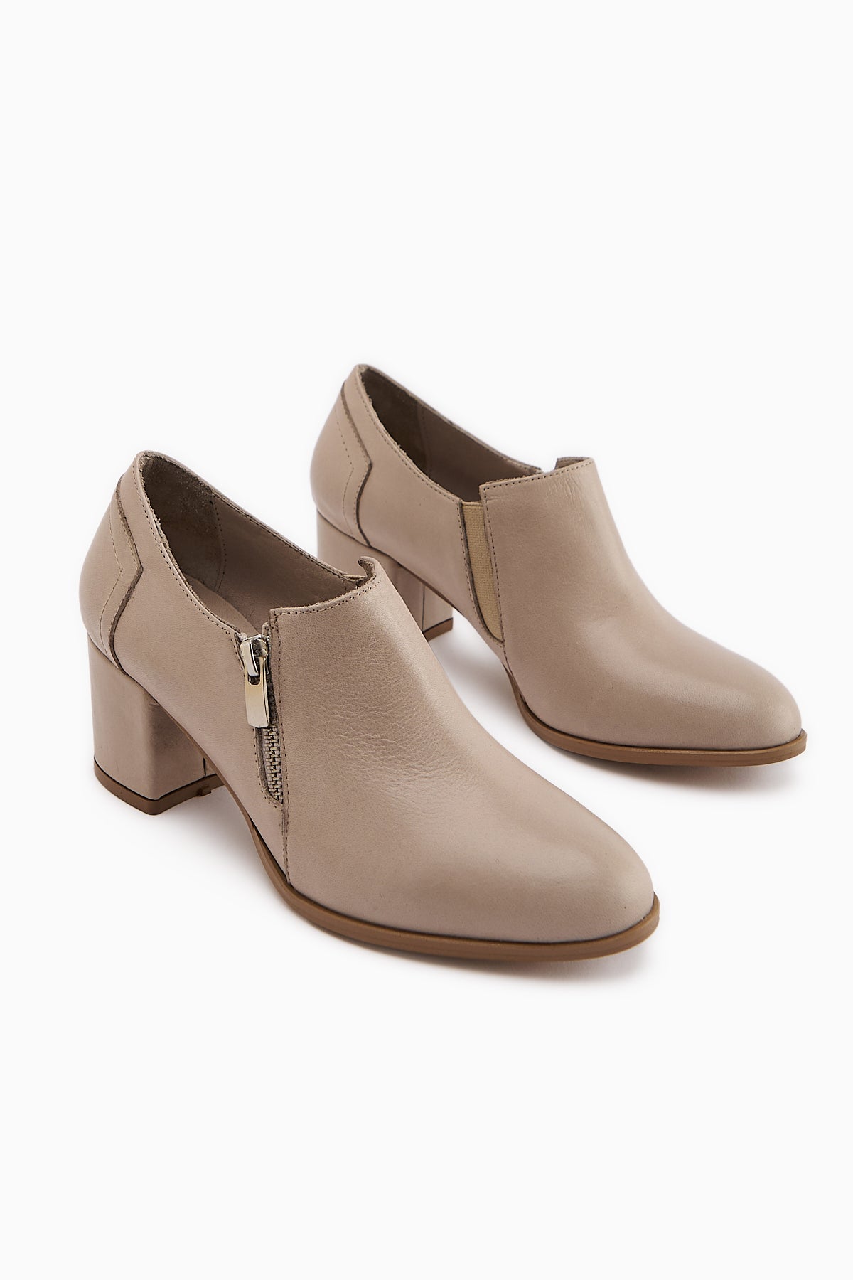 Leona Genuine Leather – Beige Zipper-Detail Heeled Shoe (Women)