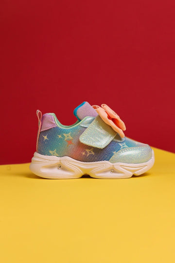 Feliz Turquoise Bow-Detailed Velcro Light-Up Baby Sneakers
