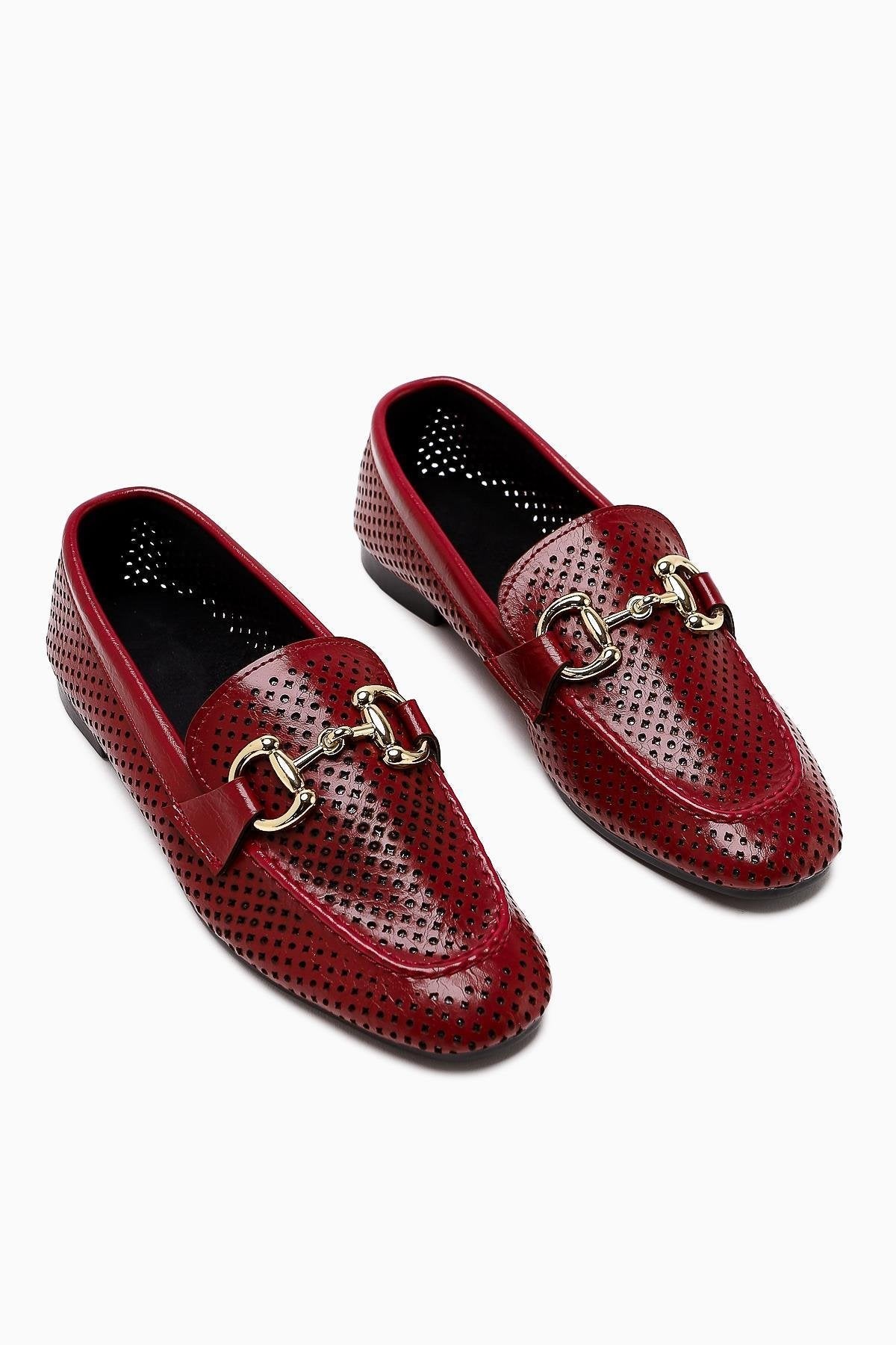 Gazali – Burgundy Buckle-Detail Ballet Flat (Women)