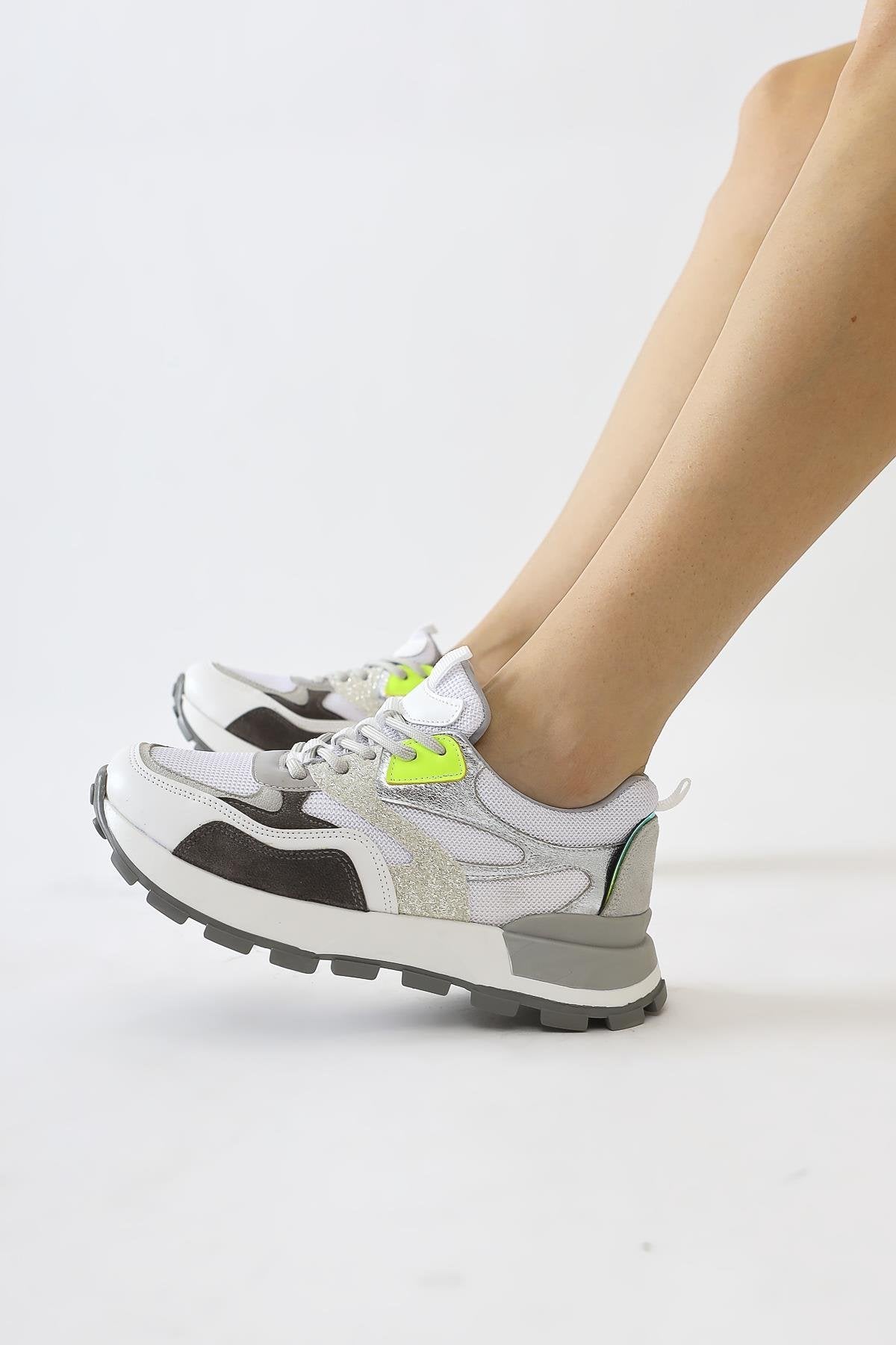 Netta White Sneakers with Mesh Detail and Laces