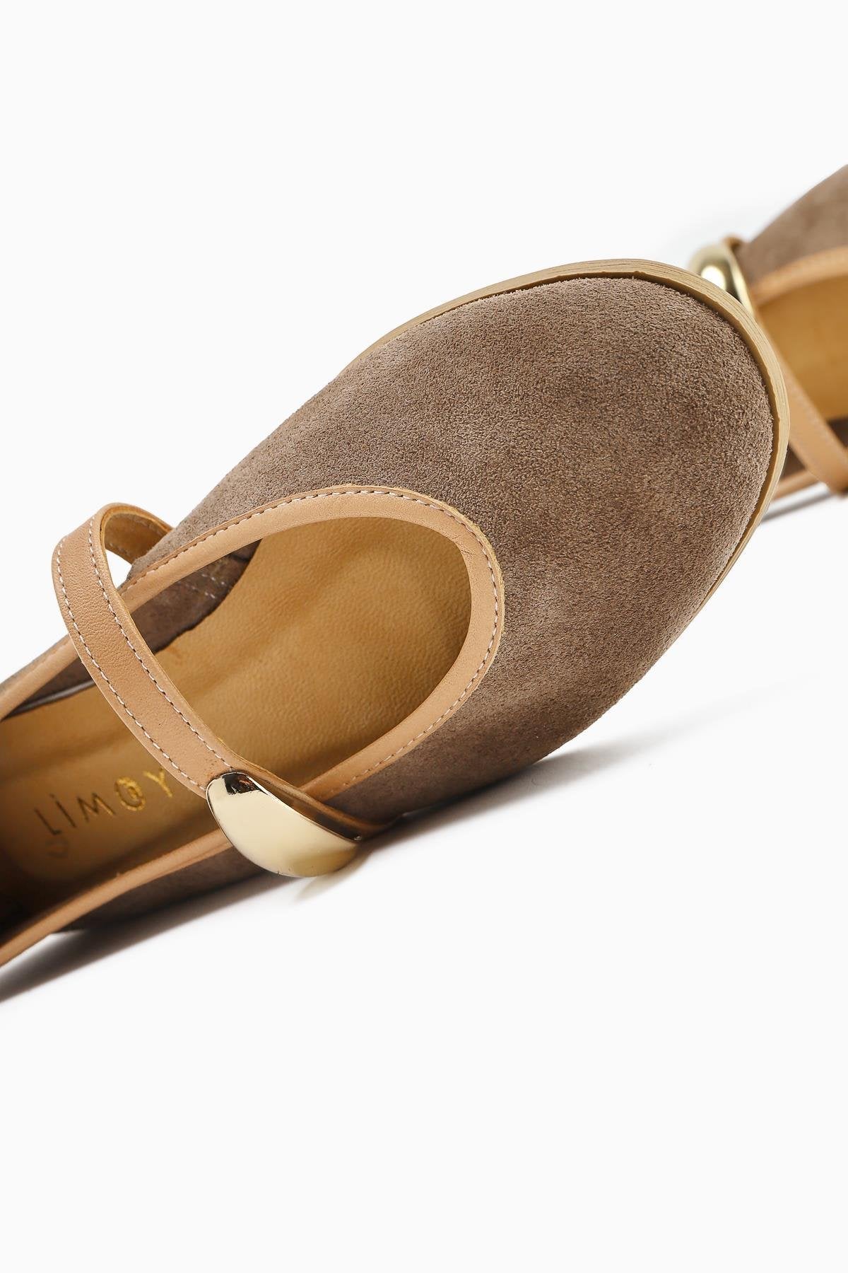 Aliana Genuine Leather – Taupe Suede Buckle-Detail Ballet Flat (Women)