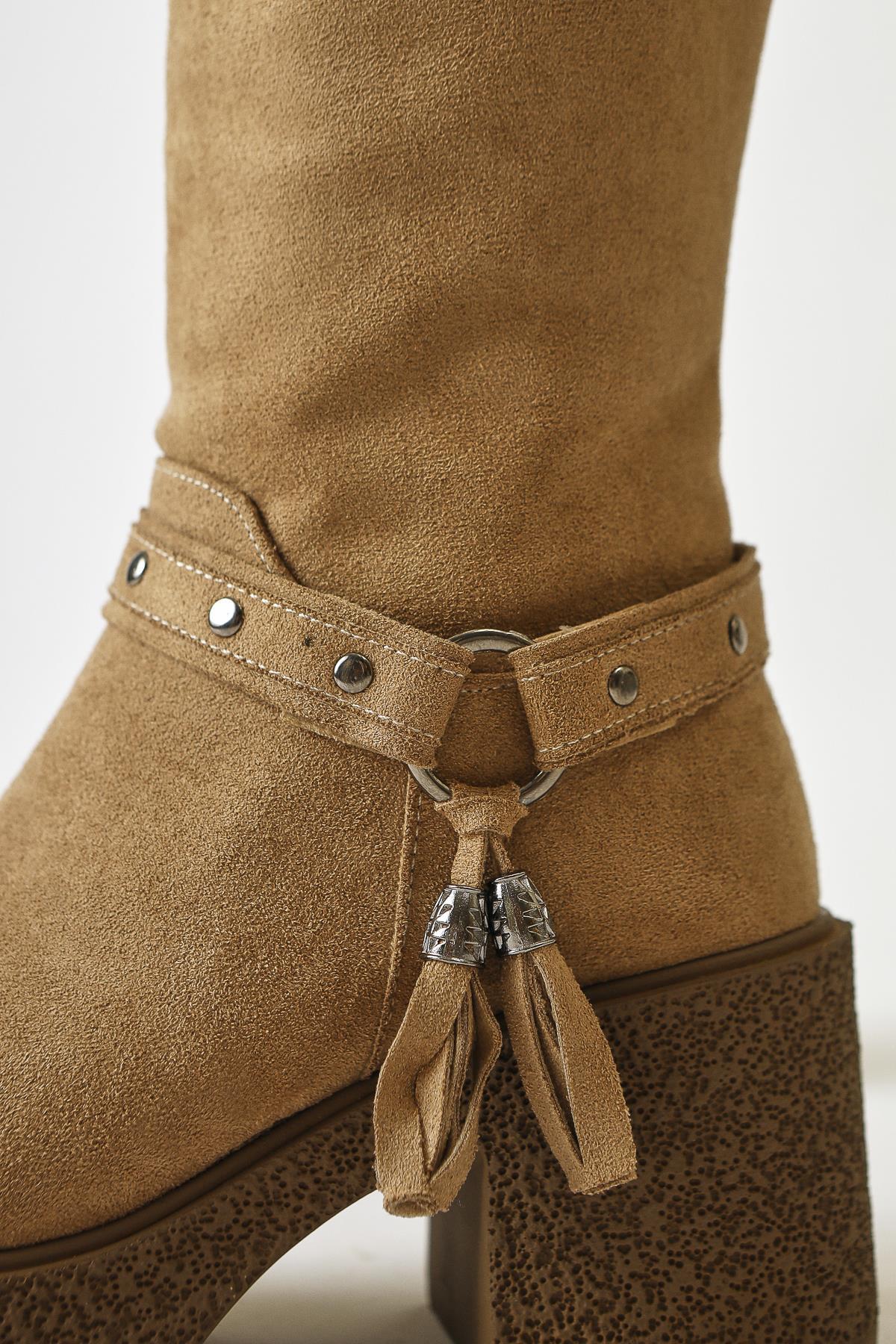 Kenzie – Taupe Suede Ankle-Detail Knee-High Boot