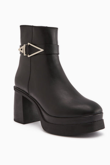 Hilda – Black Buckle-Detail Platform Heeled Boot (Women)