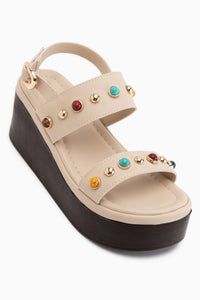 Mariah Beige Beaded Detailed Women’s Wedge Sandal