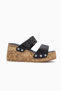 Genet Black Screw Detail Buckled Women's Slides