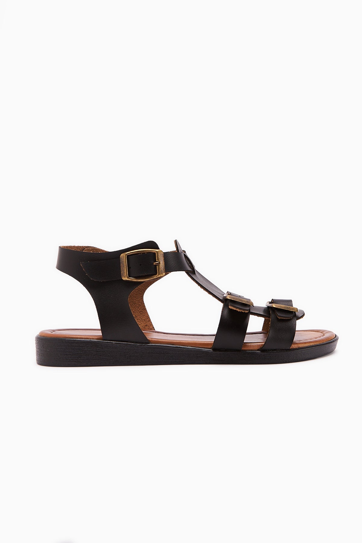 Genuine Leather Desta Black Buckle Detailed Women’s Sandal