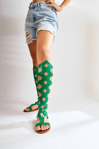 Genuine Leather Haixia Green Gladiator Sandal