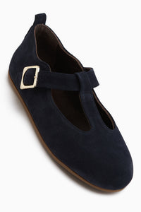 Genuine Leather Danni Navy Suede Belted Women’s Ballet Flats