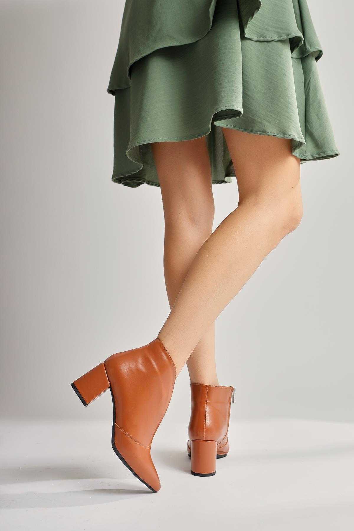 Maria – Cognac Pointed-Toe Zippered Heeled Boot (Women)