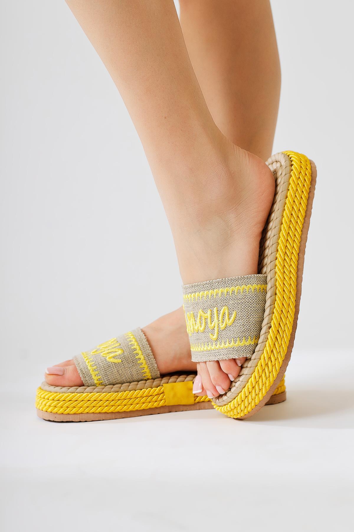 Vasana – Yellow Soft-Textured Thick-Sole Rope Slide (Women)
