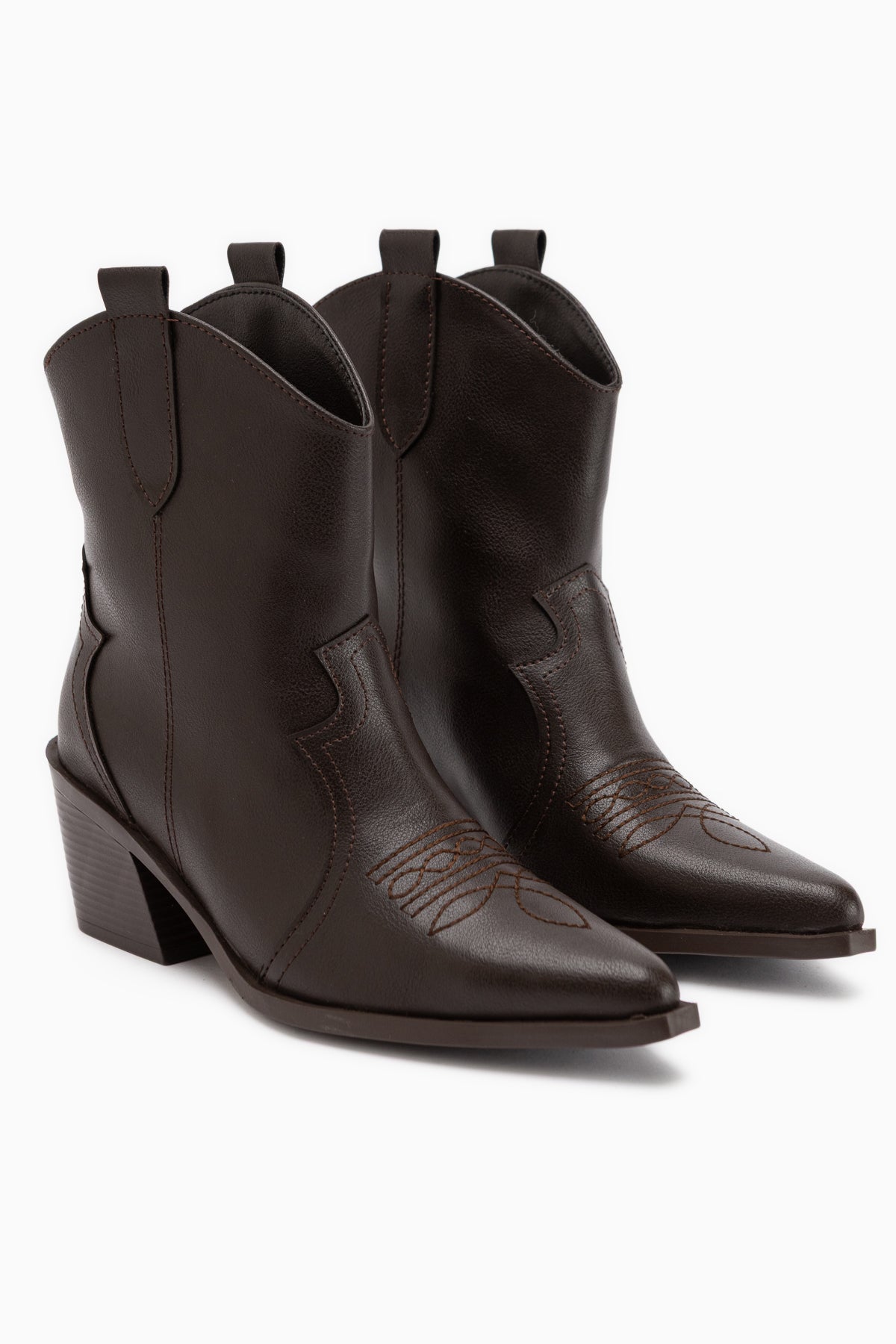 Joo Brown Pointed Toe Embroidered Western Boots