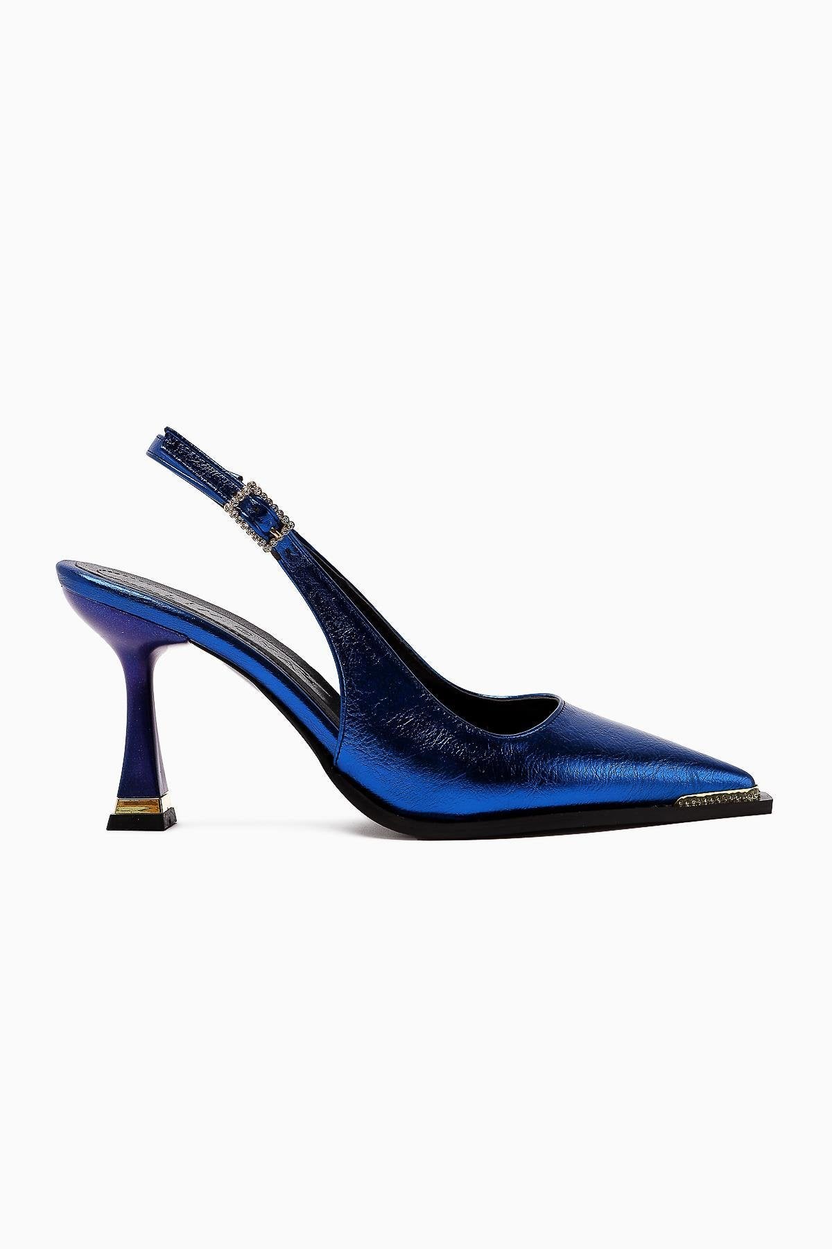 Vita Blue Stone Detailed Closed Toe Women’s Heeled Shoes