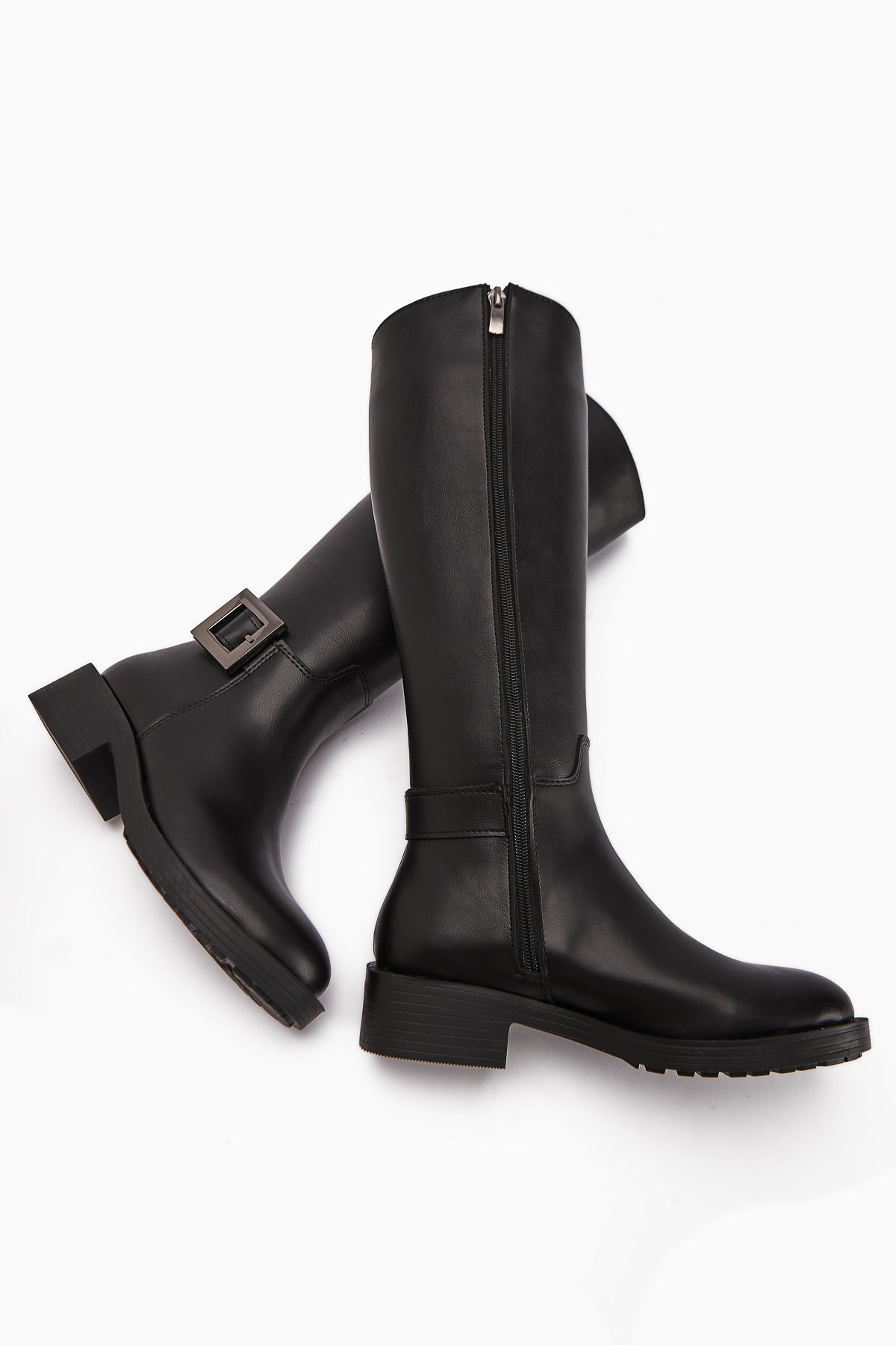Becky Black Buckled High Platform Women's Boot