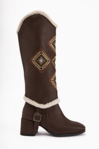 Hilka Brown Removable Cuff Ethnic Patterned Boots