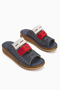 Genuine Leather Joelle Blue Comfort Laser Cut Slippers
