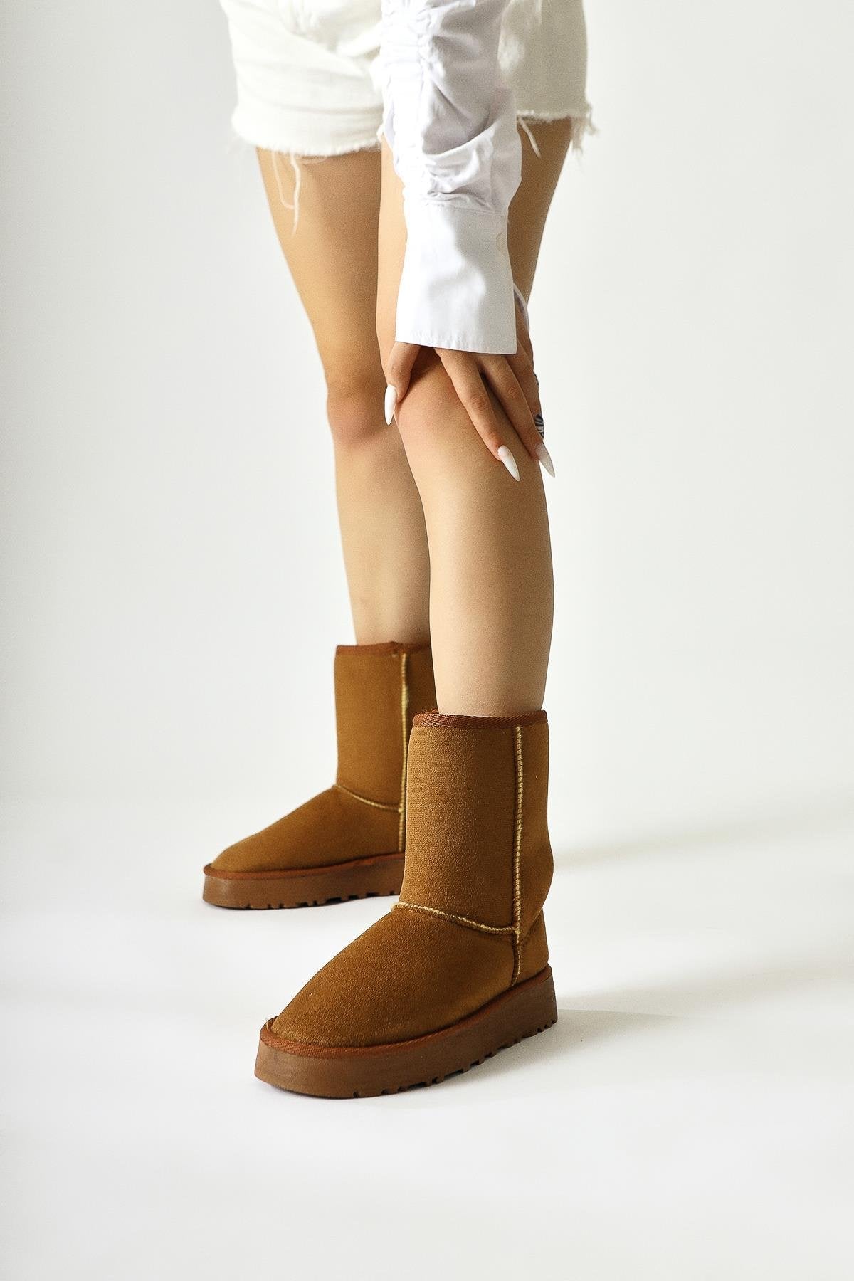 Lena-Birgitta – Cognac Suede Vegan Material Vegan Fur Lined Pull-On Boot (Women)