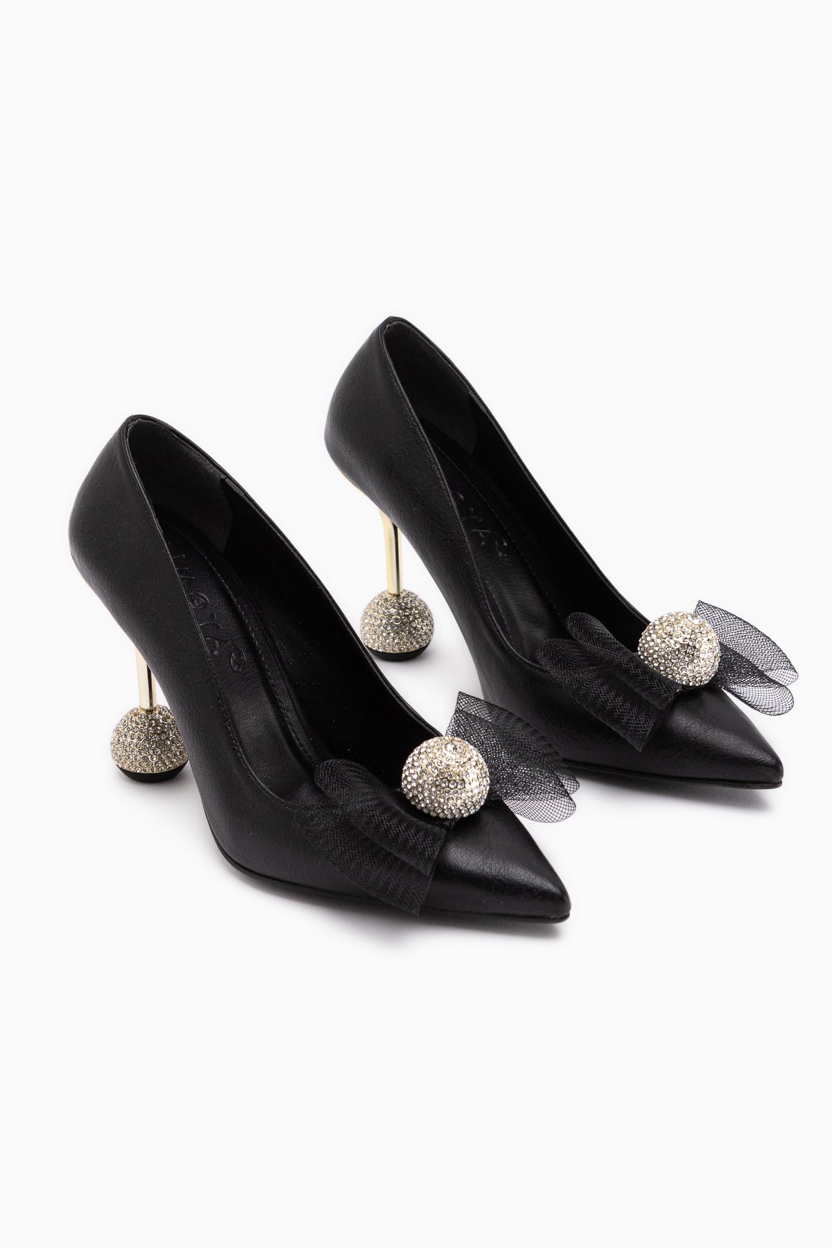 Partile Black Disco Ball Detailed Tulle Bow Stiletto