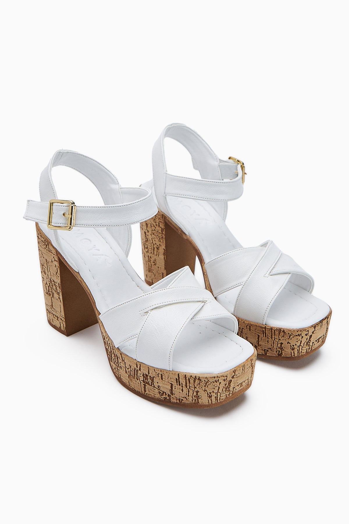 Hera White Cross-Strap Platform Heeled Sandals for Women