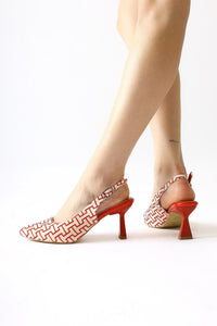 Ernesa – Red Geometric-Patterned Heeled Shoe (Women)