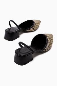 Rosa – Black Straw Pointed-Toe Low Heel Sandal (Women)