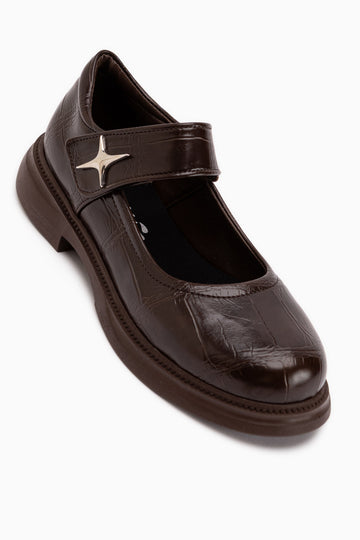 Rozalin Brown Strap Thick Sole Women’s Mary Jane Ballet Flats