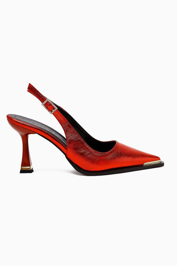 Vita Red Stone Detailed Closed Toe Women’s Heeled Shoes