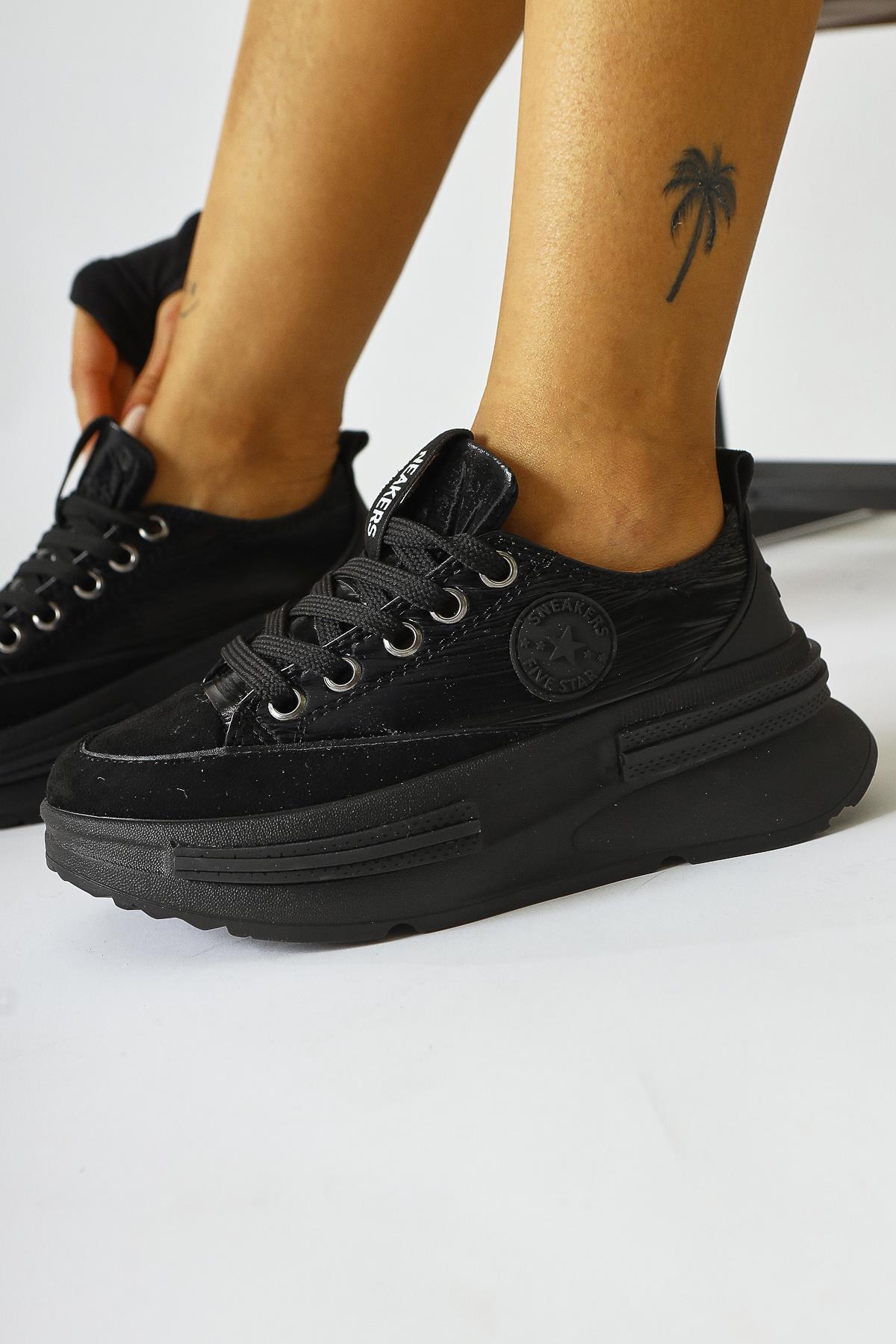 Ancy Black Parachute Fabric Star Patched Sneakers