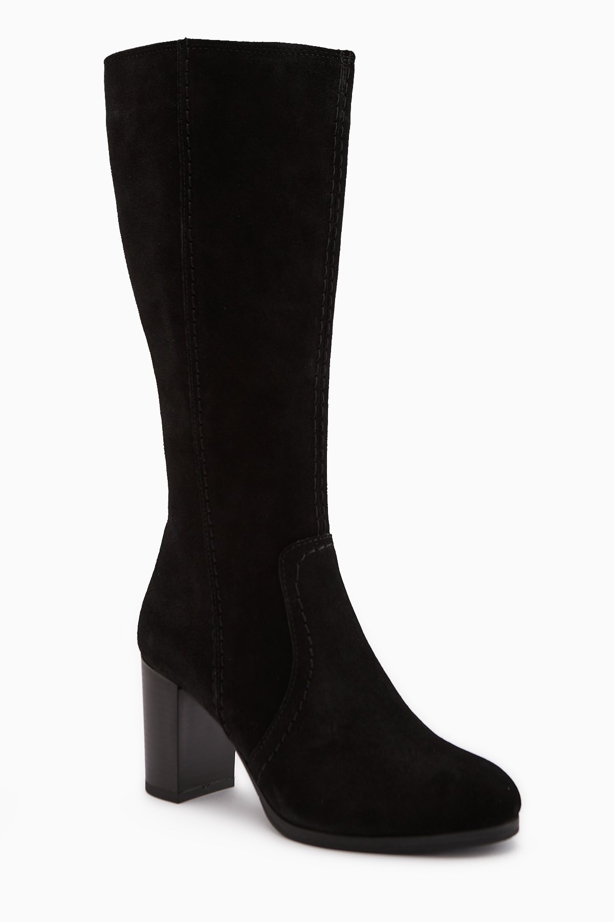 Aleen – Genuine Leather Black Suede Heeled Knee-High Boot (Women)