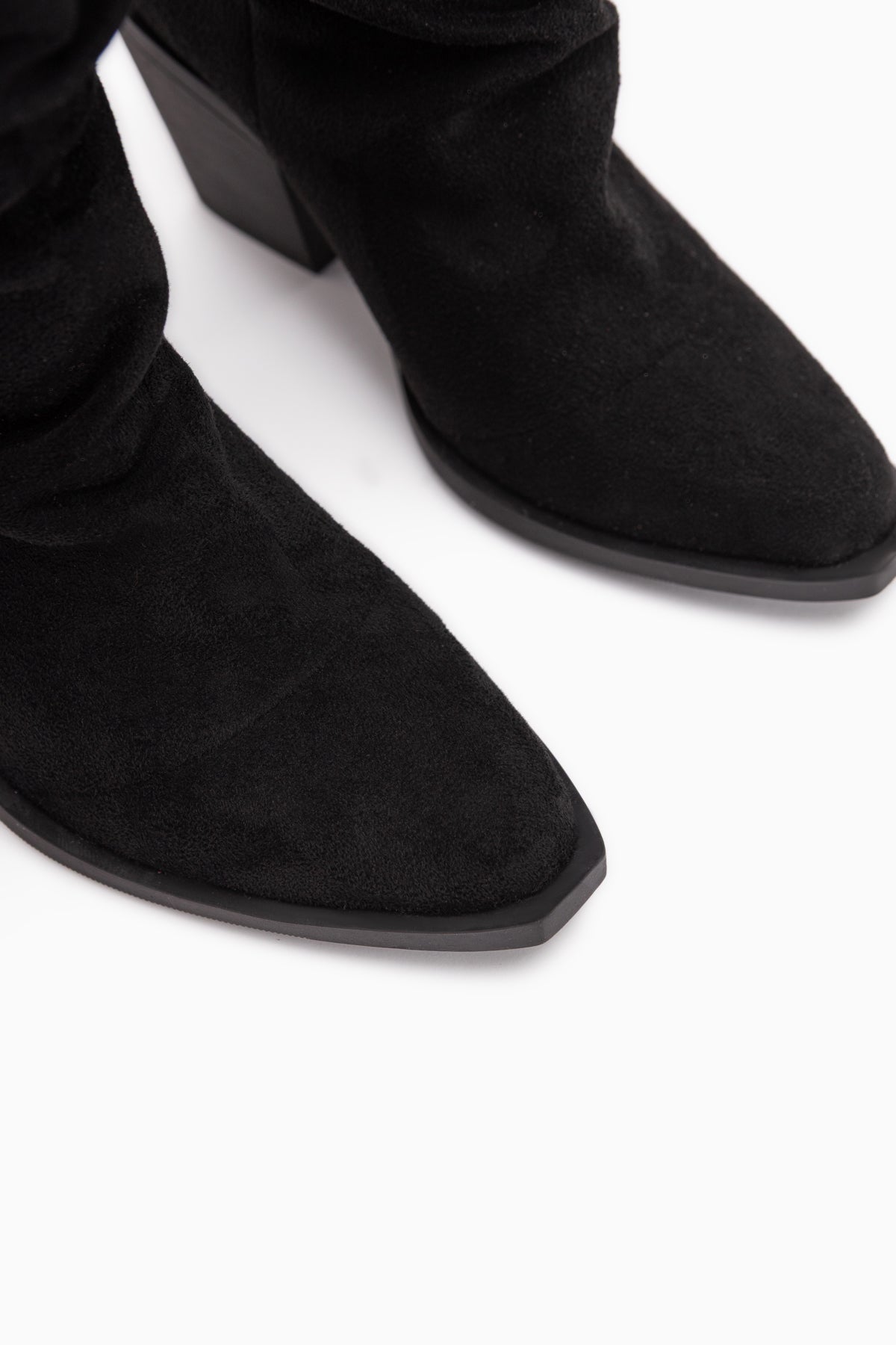 Reba Black Suede Pleated Thick Heeled Women’s Cowboy Boots