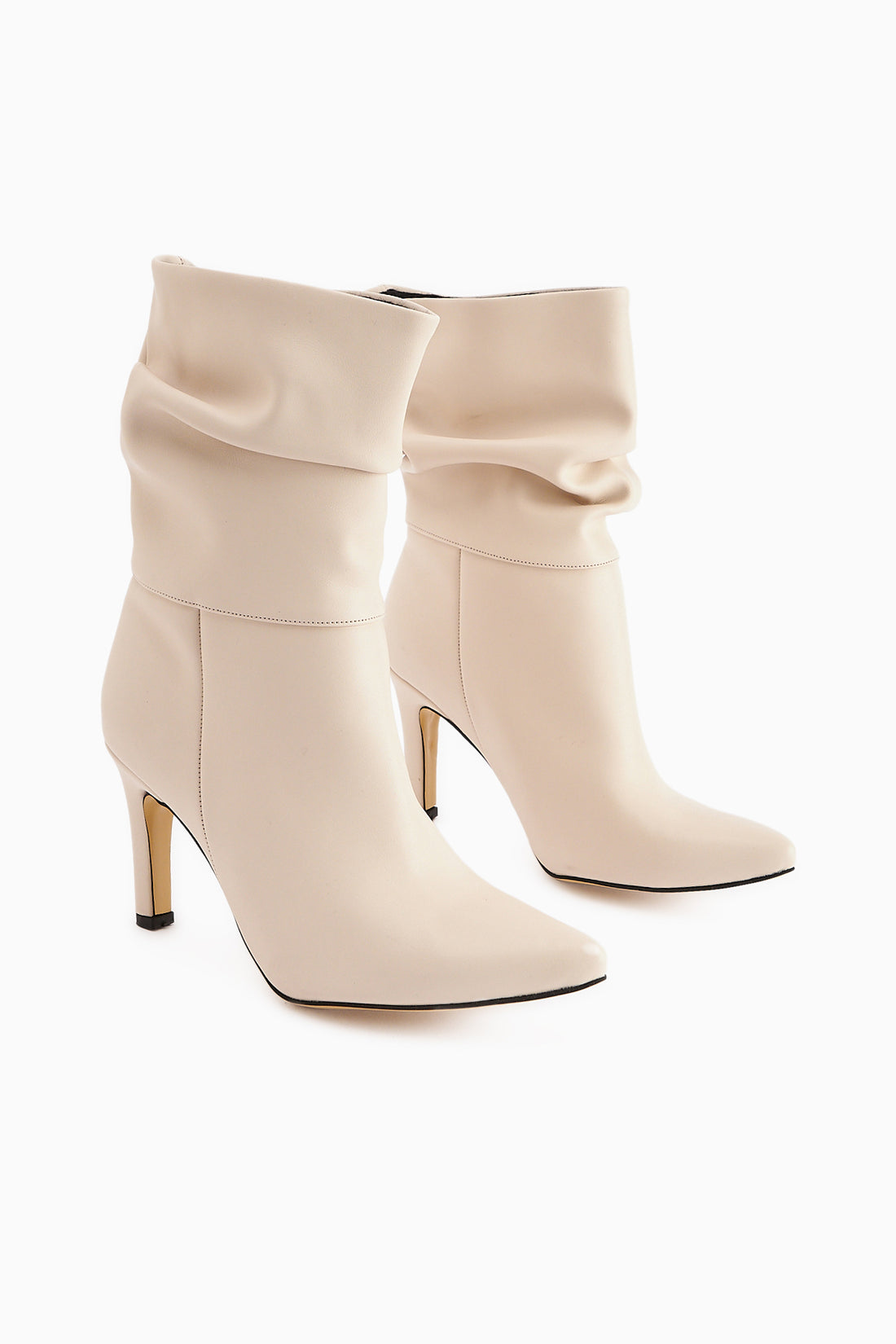 Wilma Beige Pleated Thin Heeled Boots