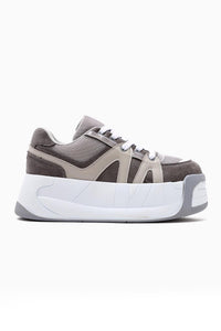 Alvi – Gray Leather-Look Vegan Material Detail Sneaker (Women)