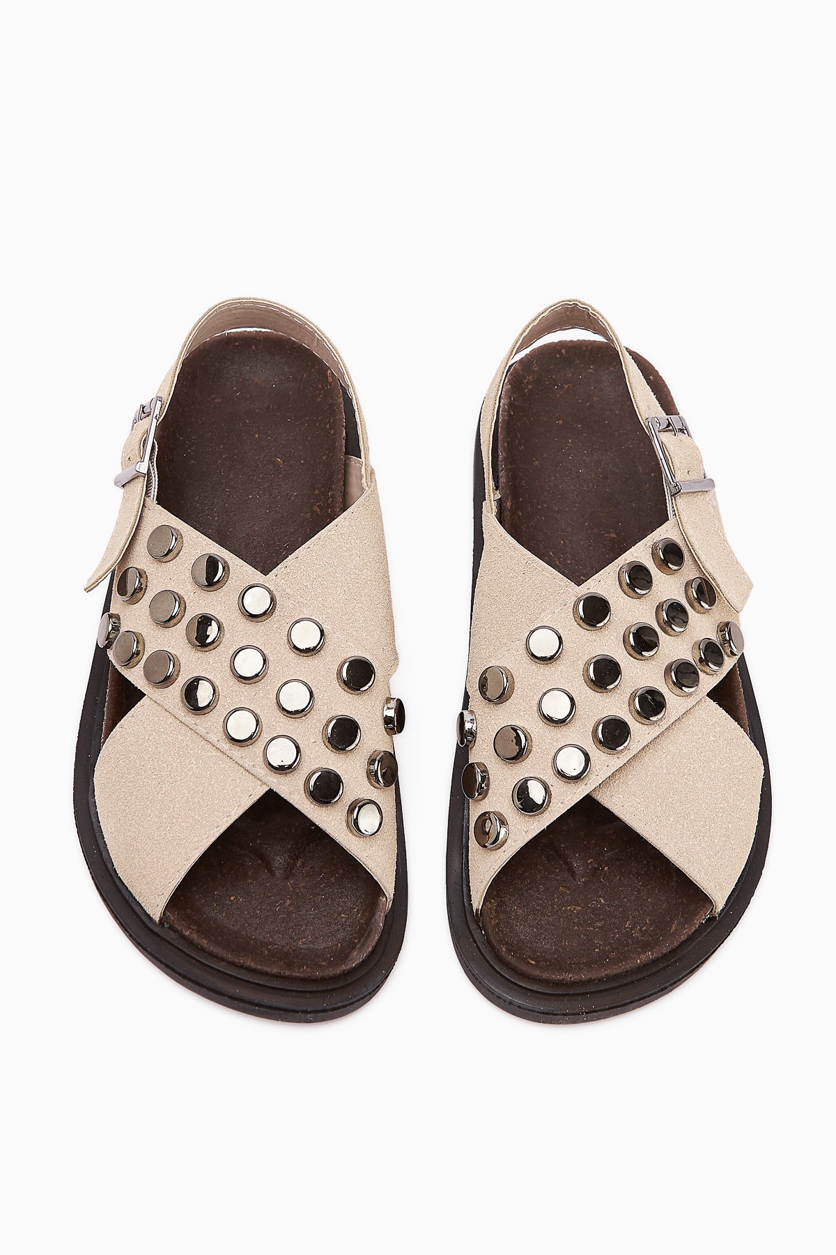 Lina Beige Studded Cross-Strap Women's Sandals
