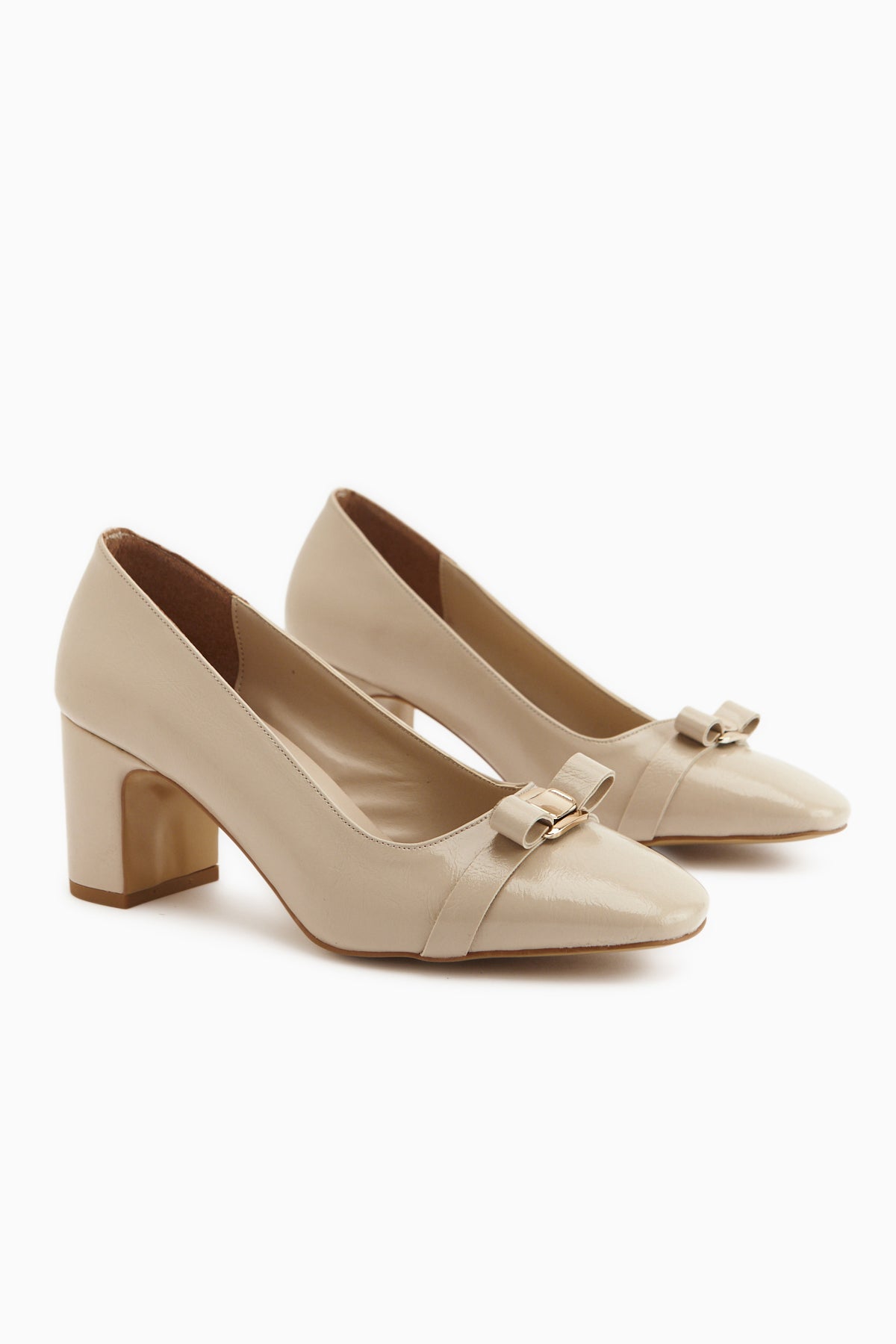 Lois Beige Buckled Square-Toed Women’s Heeled Shoes