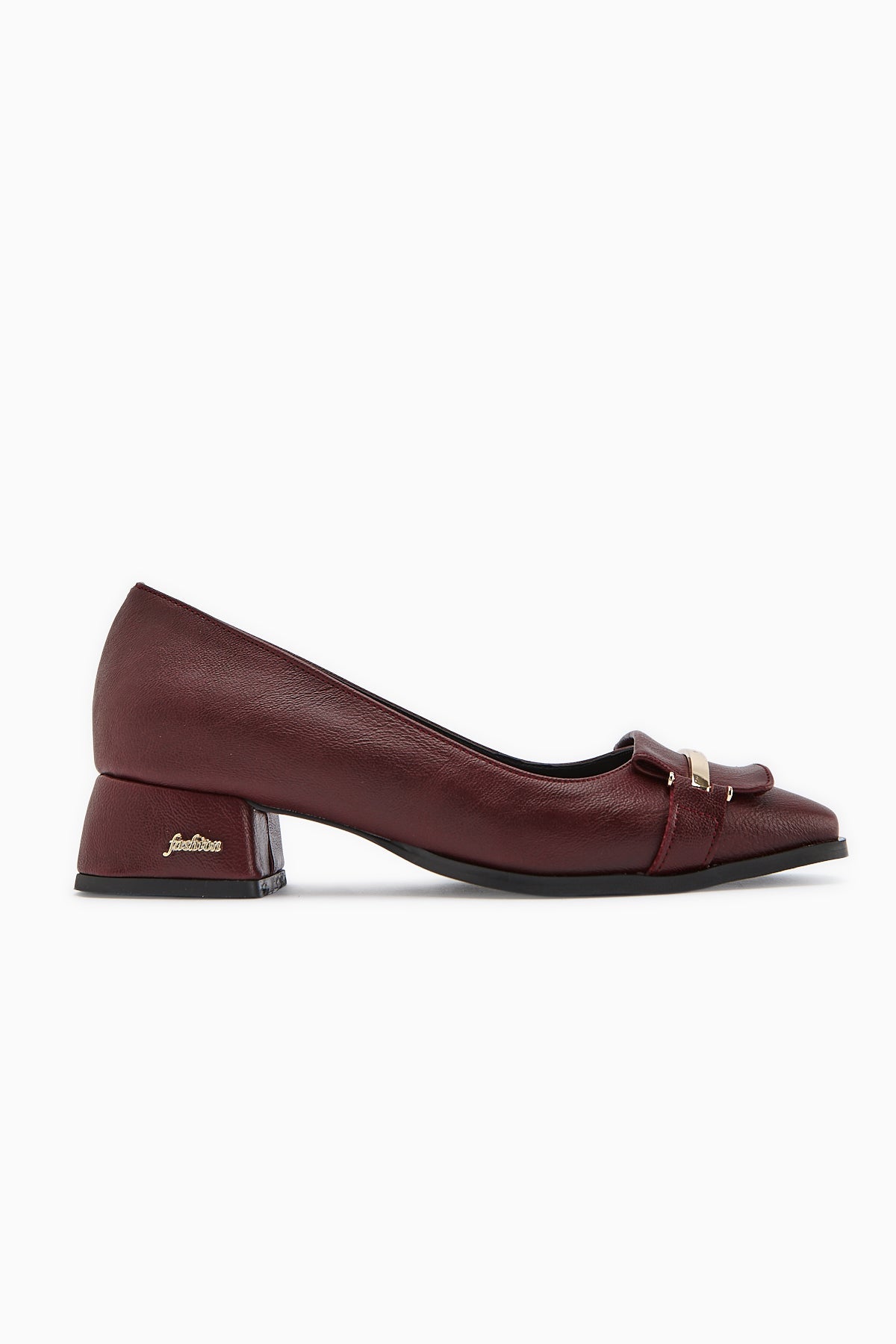 Gresa – Burgundy Buckle-Detail Low Heel Shoe (Women)