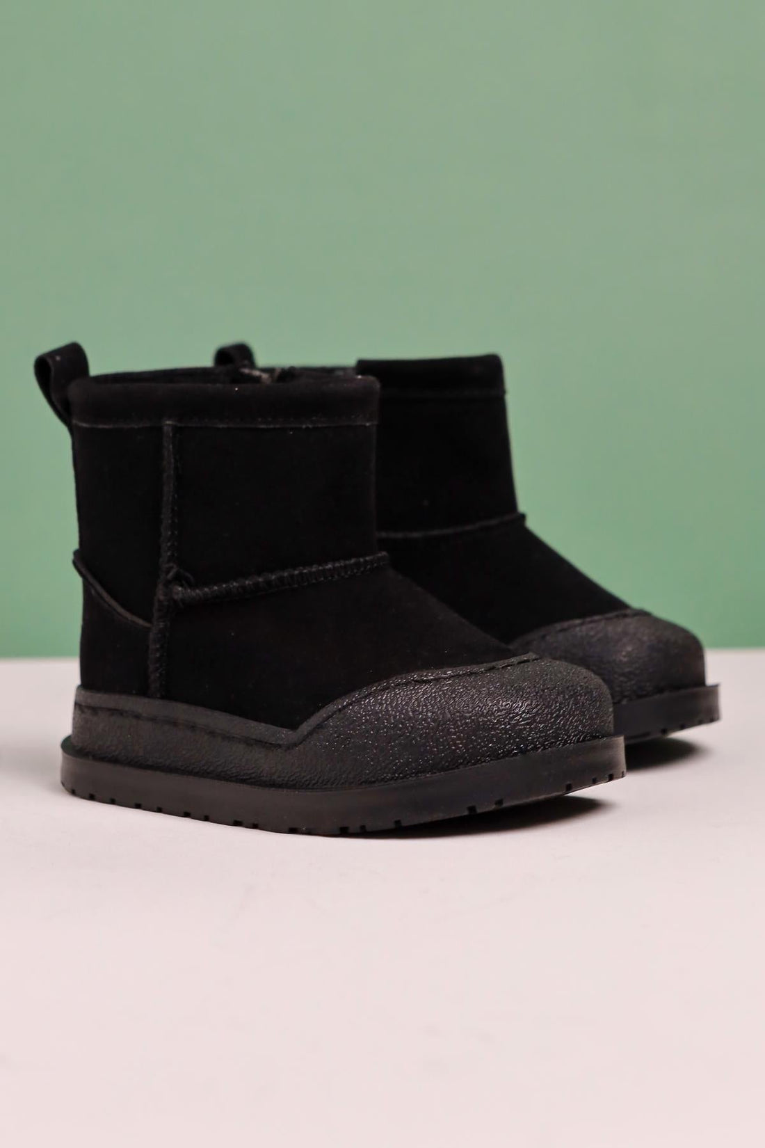Gilla Black Suede Reverse Stitch Detail Fur-Lined Baby Boots