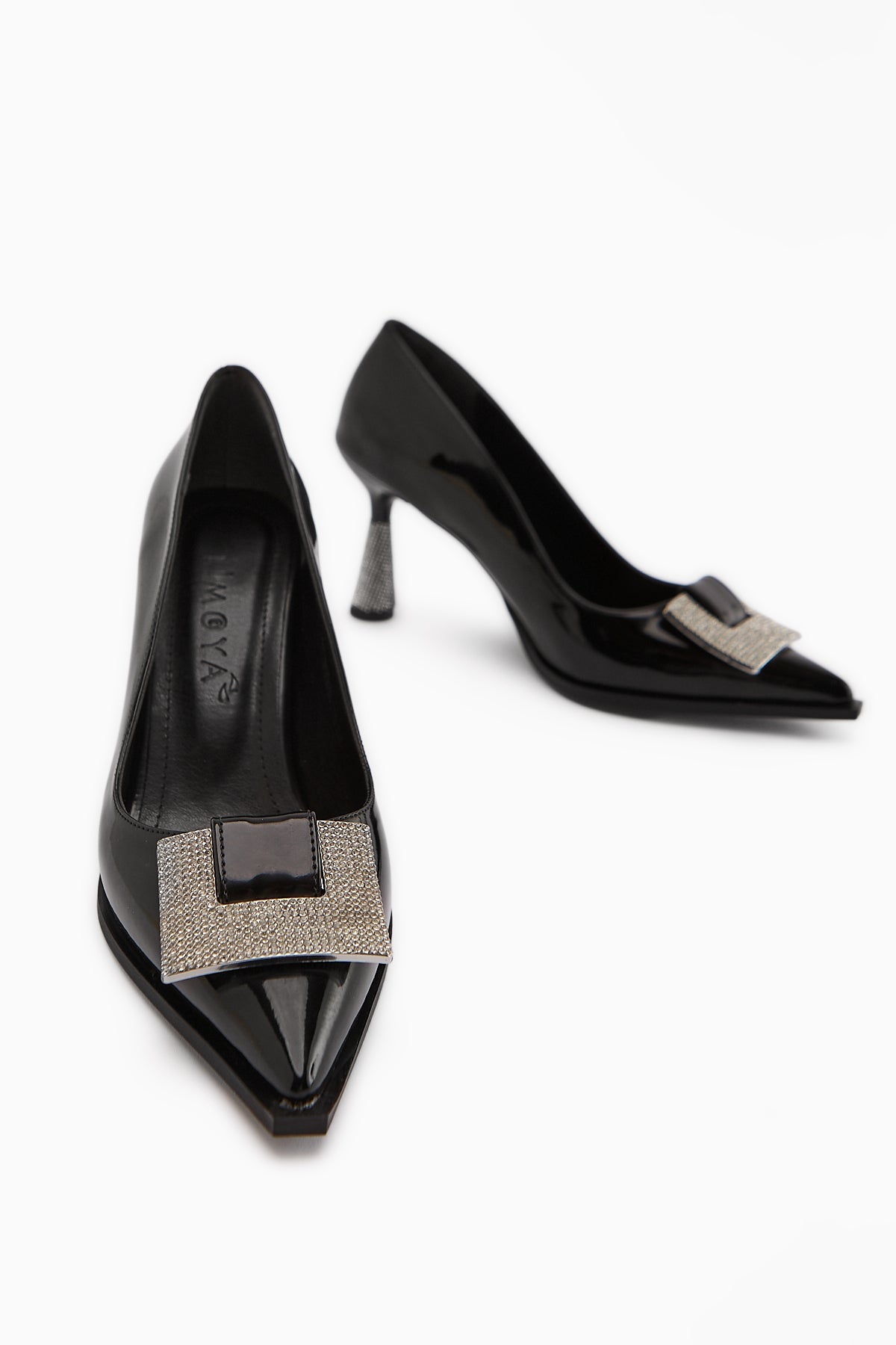 Merisa Black Patent Leather Embellished Women's Stiletto Shoes