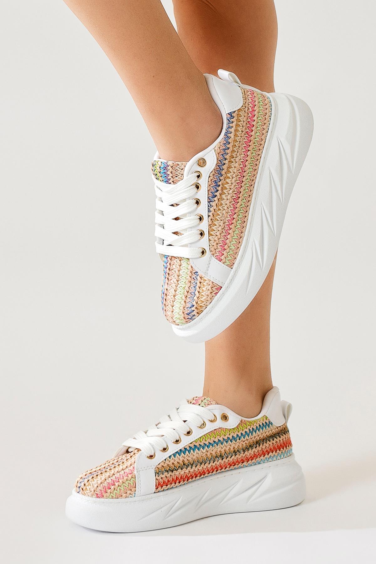 Silfa Rainbow Knit Pattern High-Top Lace-Up Sneakers