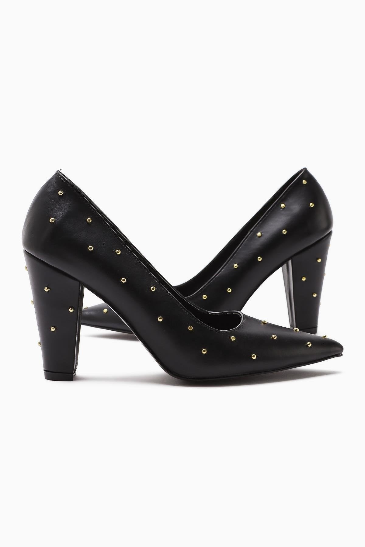 Audrey Black Pointed-Toe Studded Detail Heels