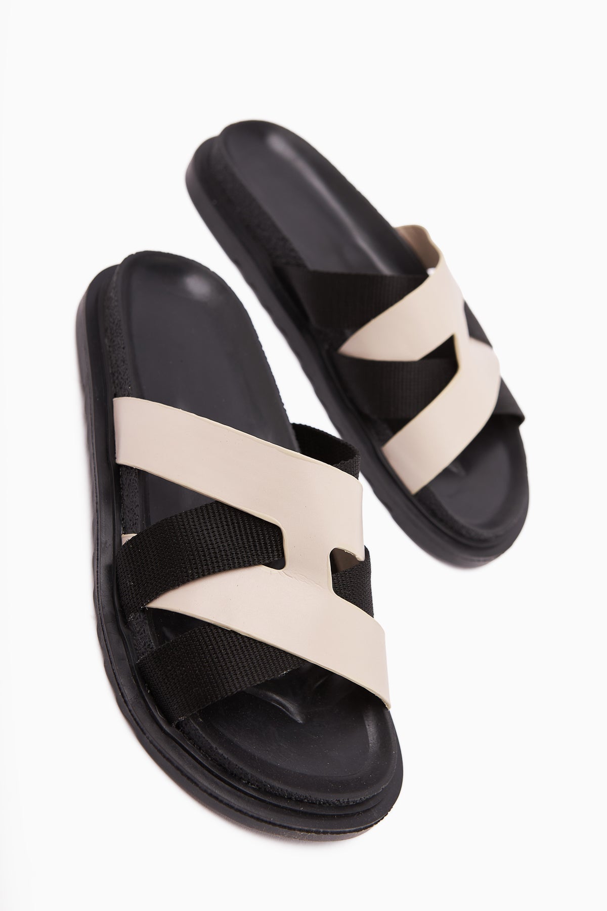 Rumi Beige Cross-Strap Women's Slippers