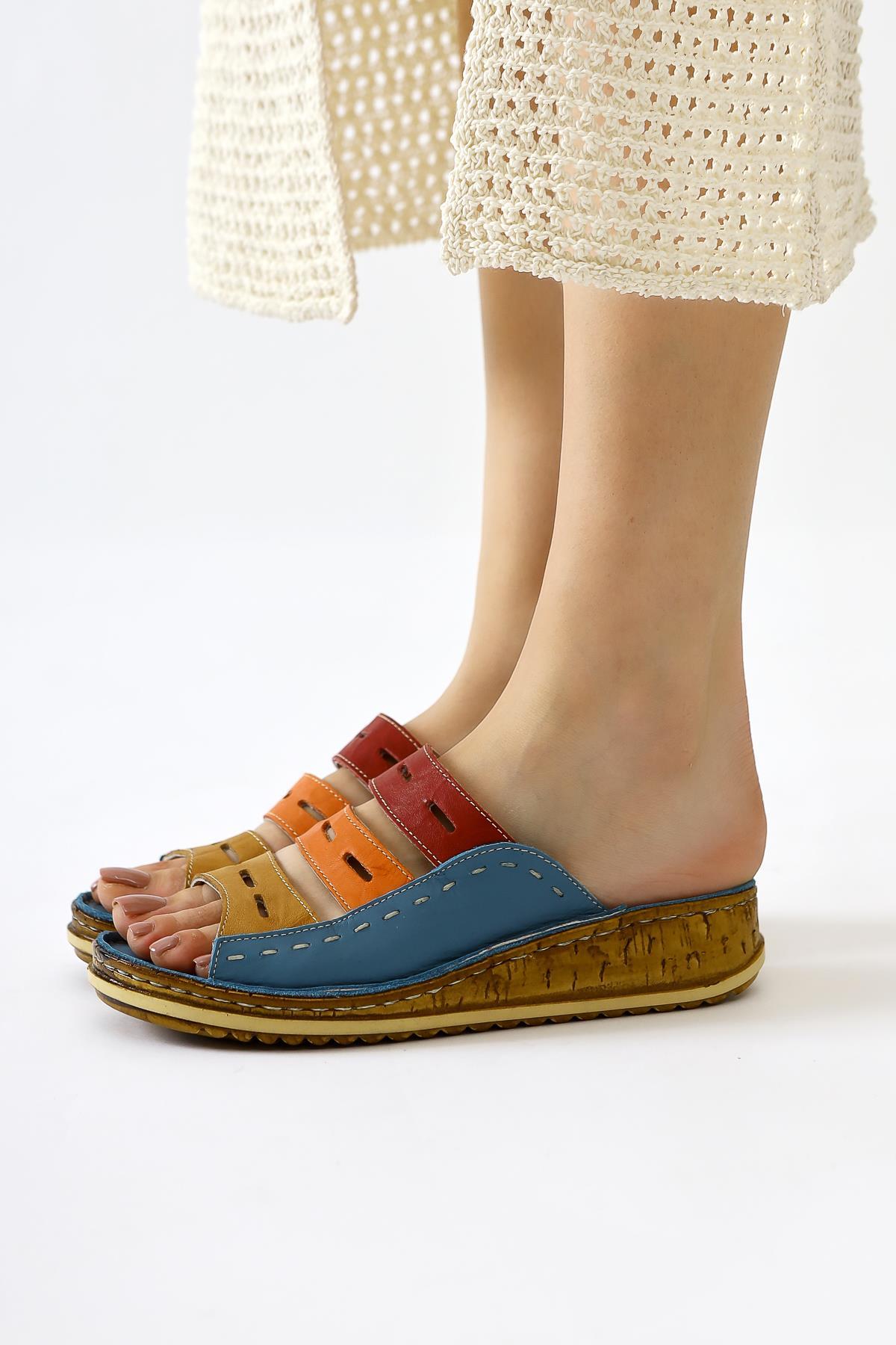 Joelle Genuine Leather – Blue Laser-Cut Slide (Women)