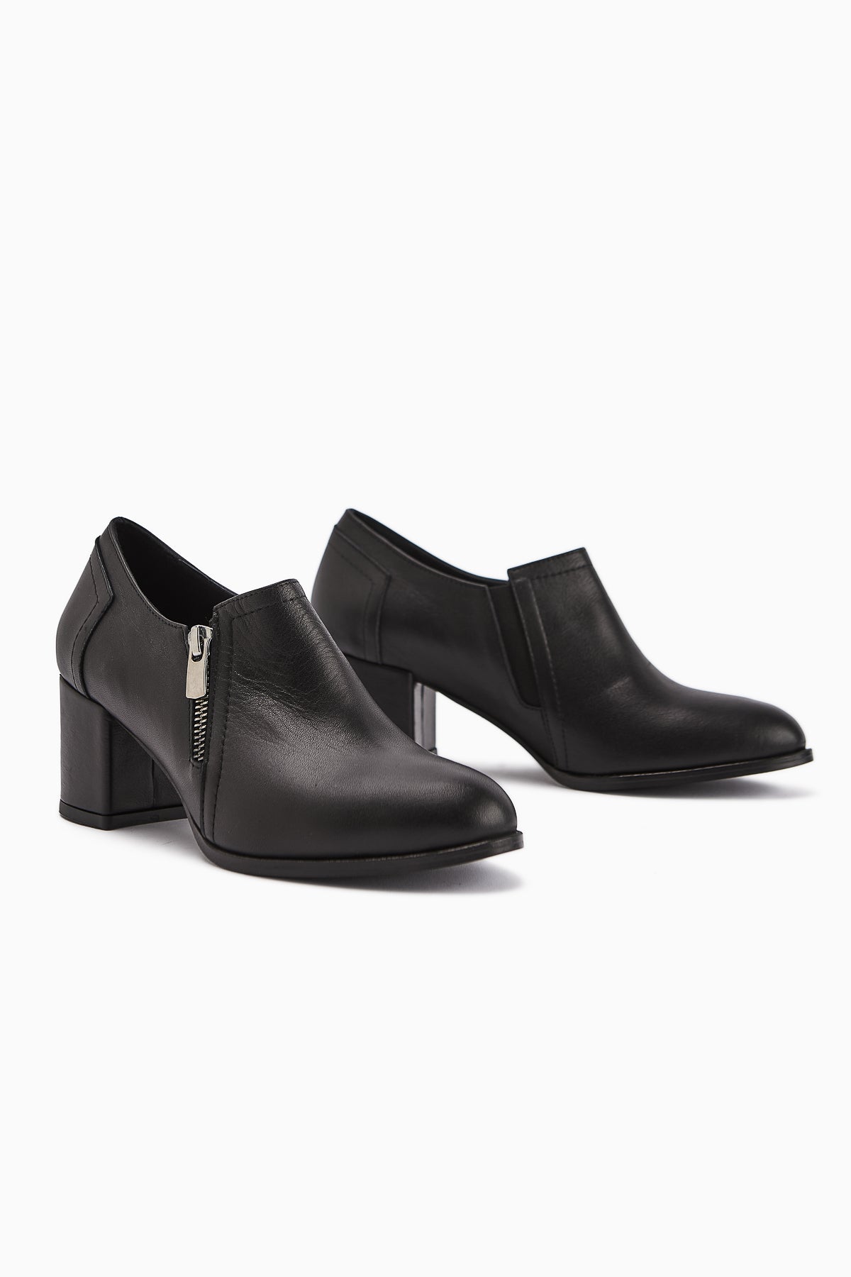 Leona Genuine Leather Black Zipper Detailed Women's Heels