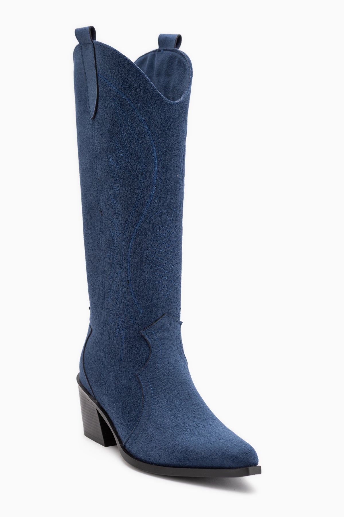 Hero Navy Suede Embroidered Cowboy Boots