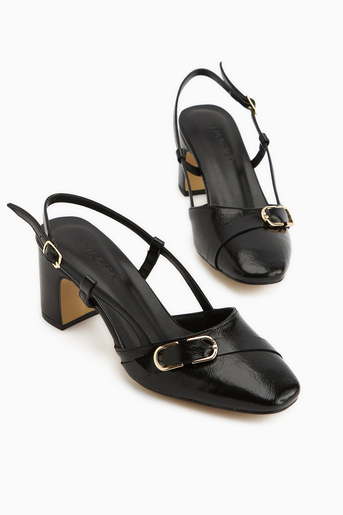 Judy Black Metal Buckle Square Toe Women’s Heeled Shoes