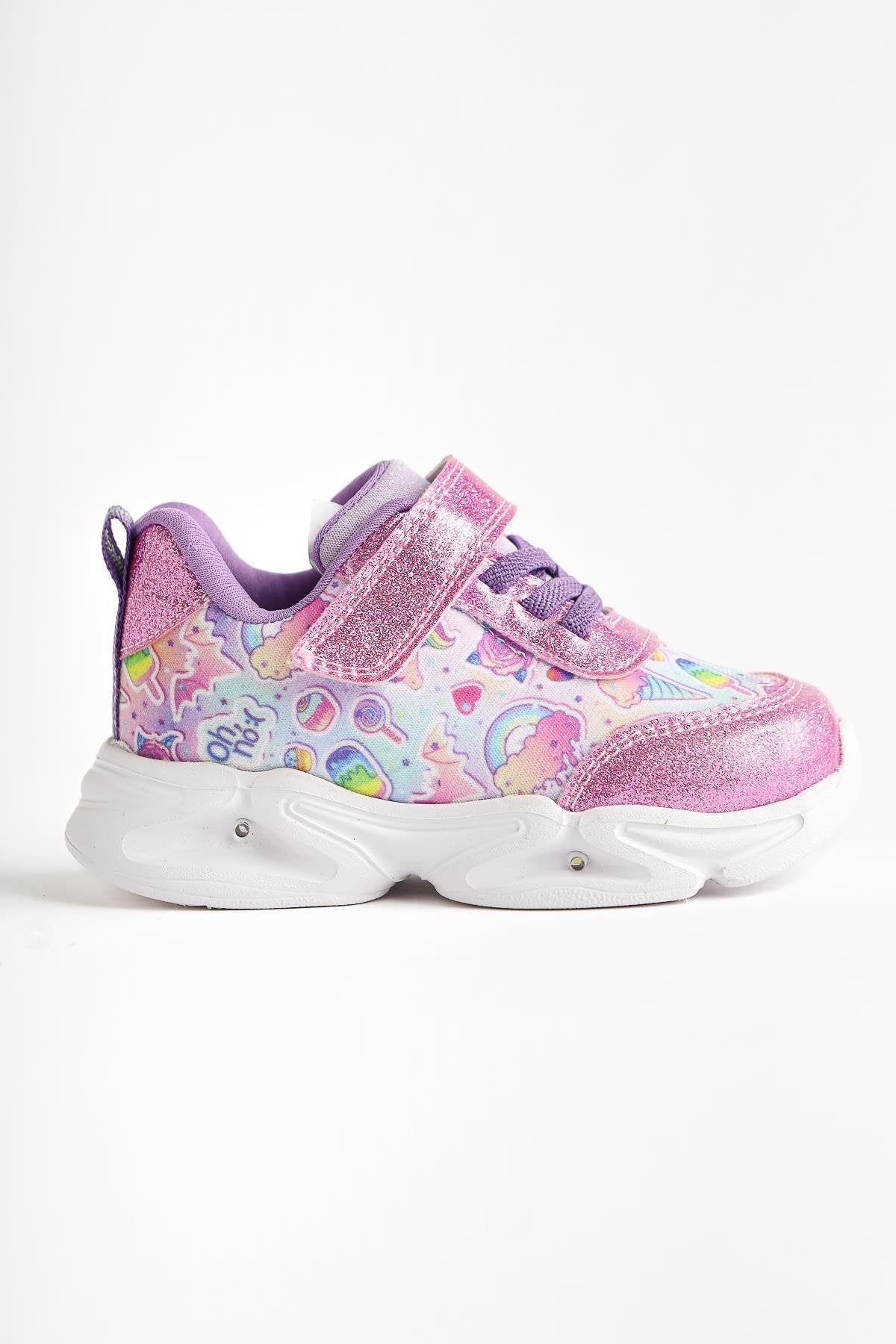 Donika Pink Striped Character Print Glittery Light-Up Baby Athletic Shoes