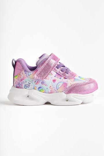 Donika Pink Striped Character Print Glittery Light-Up Baby Athletic Shoes
