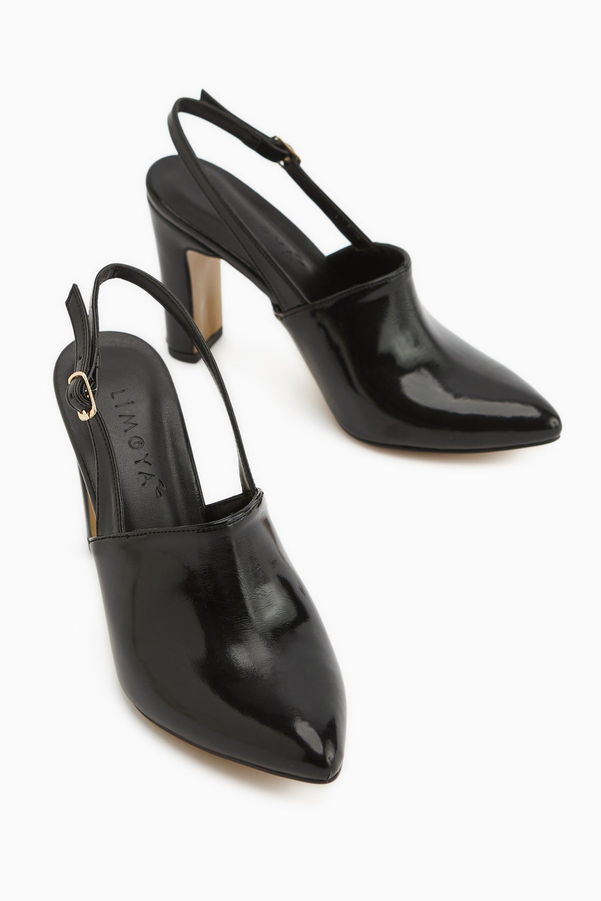 Maisa Black Pointed Toe Slingback Chunky Heeled Women’s Shoes